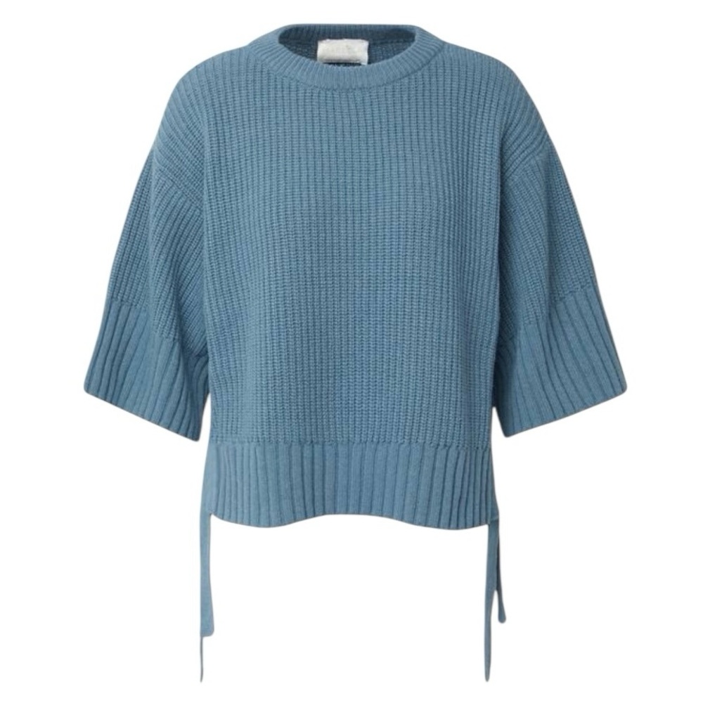 Marella Monochrome Wool Cashmere Cape Faglia Sweater Tie Sides Blue